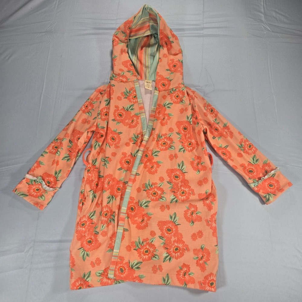 Matilda Jane Girls Coral Floral Hooded Robe Orange Pink Flower Size S 4-6